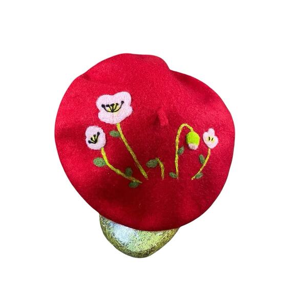 Vintage Handmade Spring Blooms Wool Felt Beret main image 4